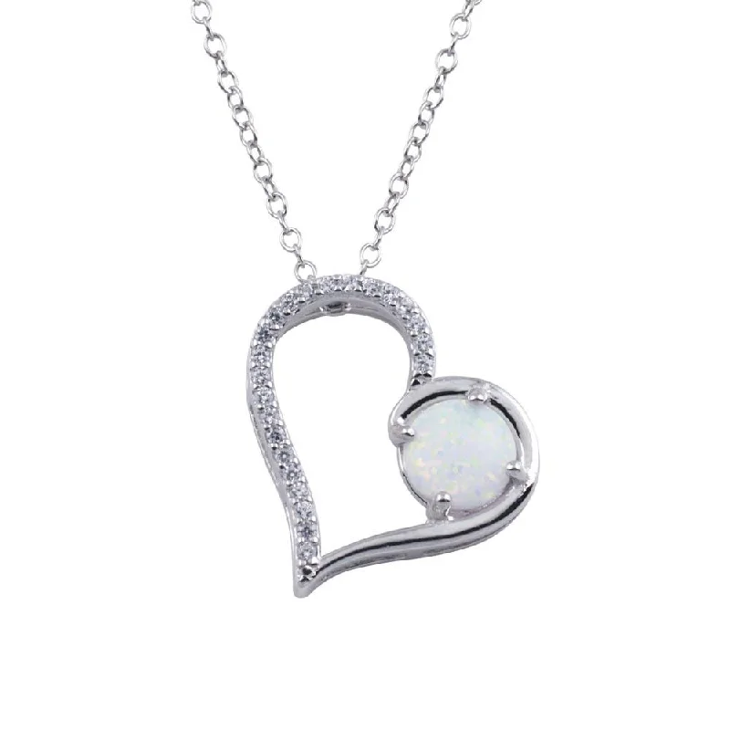 Best necklaces and pendants with matching earrings for a coordinated, elegant look-Rhodium Plated 925 Sterling Silver Heart Synthetic Opal Pendant Necklace - BGP01314