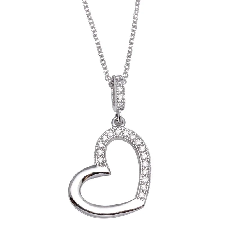 Best necklaces and pendants with emerald gemstones for a rich, sophisticated design-Rhodium Plated 925 Sterling Silver Open Heart Necklace with CZ - STP01352