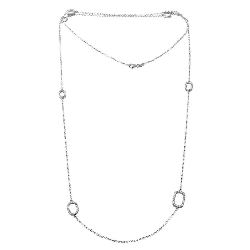 Trendy necklaces and pendants with geometric shapes for a modern aesthetic-Rhodium Plated 925 Sterling Silver CZ Open Charm Chain Necklace 36" - BGP01197