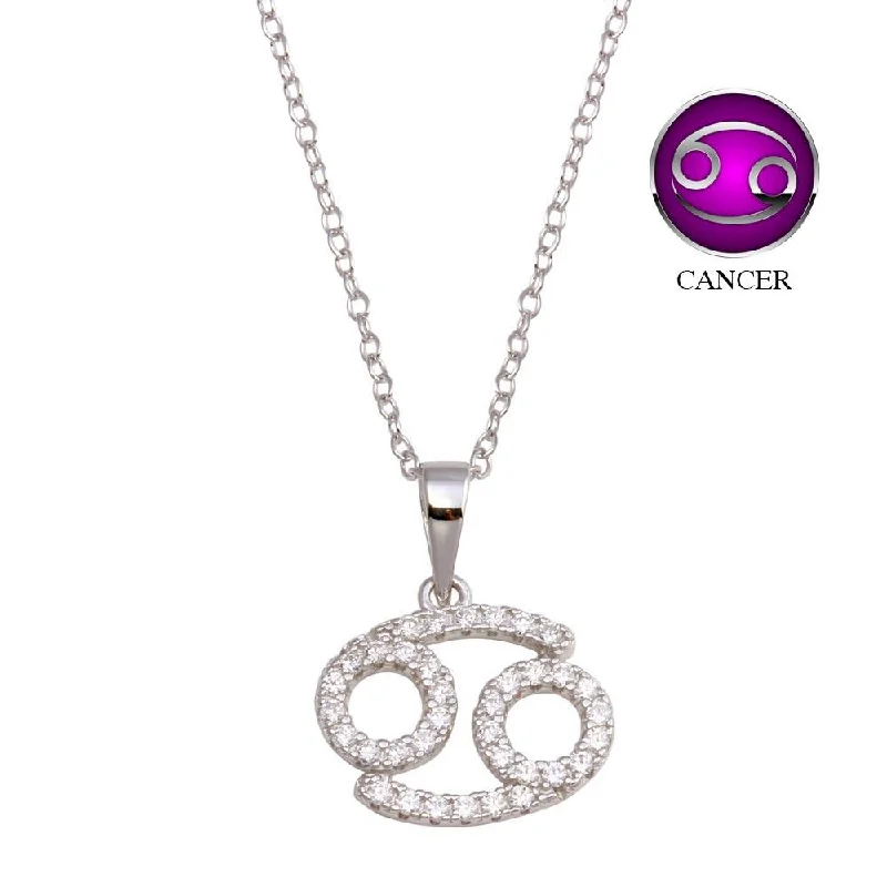 Necklaces and pendants with clear quartz for a pure and radiant look-Rhodium Plated 925 Sterling Silver Cancer CZ Zodiac Sign Necklace - BGP01335