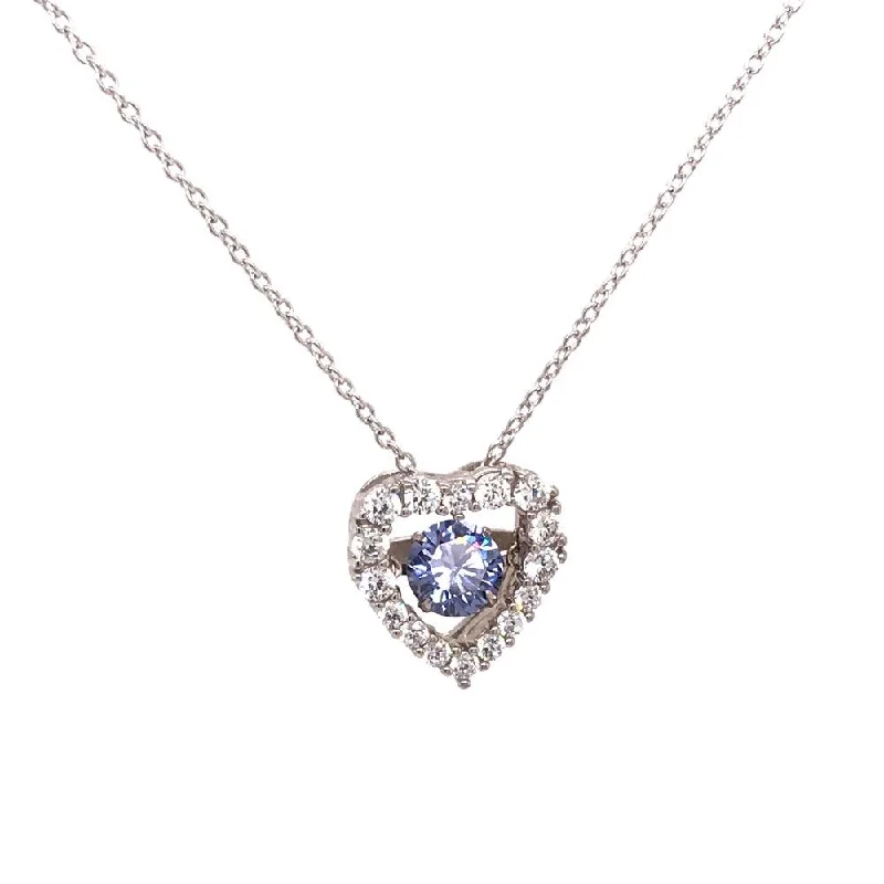 Best necklaces and pendants with zodiac signs for a celestial, astrology-inspired vibe-Rhodium Plated 925 Sterling Silver Open Heart CZ Pendant Necklace with Dancing CZ - STP01634BLU