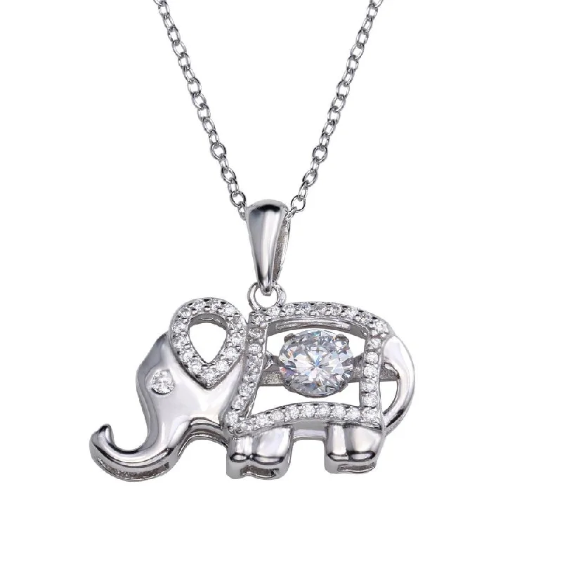 Fashionable necklaces and pendants with birthstones for a personalized gift idea-Rhodium Plated 925 Sterling Silver Elephant Pendant Necklace with Dancing CZ - STP01684RH