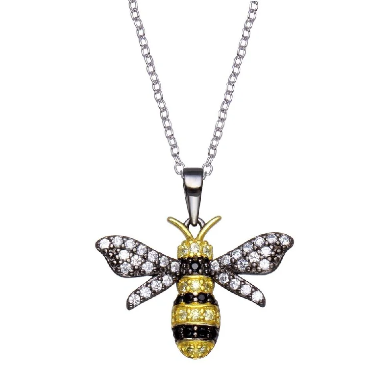 Stunning necklaces and pendants with aquamarine stones for a serene effect-Rhodium Plated 925 Sterling Silver BumbleBee CZ Necklace - BGP01359