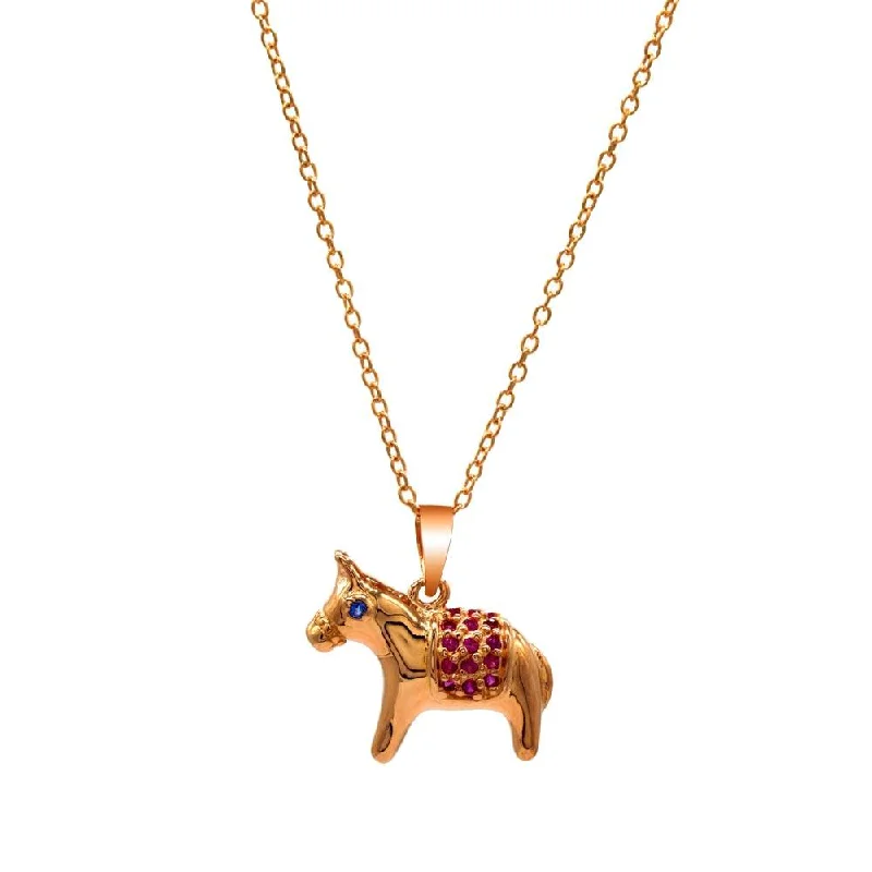 Necklaces and pendants with celestial starburst designs for a radiant look-Rose Gold Plated 925 Sterling Silver Donkey Pendant Necklace with Pink and Blue CZ Stones - BGP01379