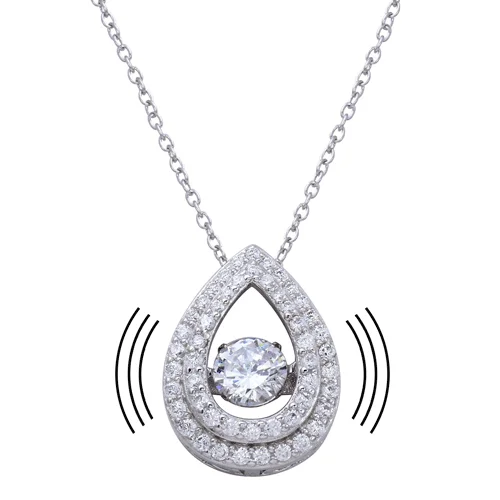 Necklaces and pendants with star-shaped designs for a whimsical, celestial touch-Rhodium Plated 925 Sterling Silver Open Teardrop Pendant Necklace with Dancing CZ - STP01636