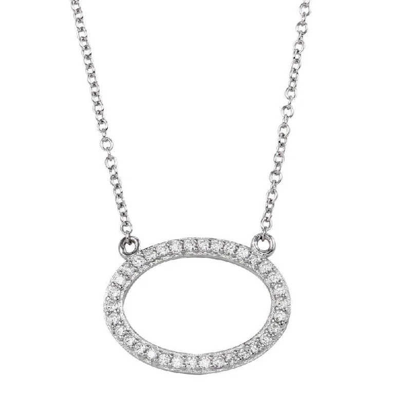 Best necklaces and pendants with adjustable chains for a customizable fit-Rhodium Plated 925 Sterling Silver Open Oval Necklace with CZ - DIN00042RH