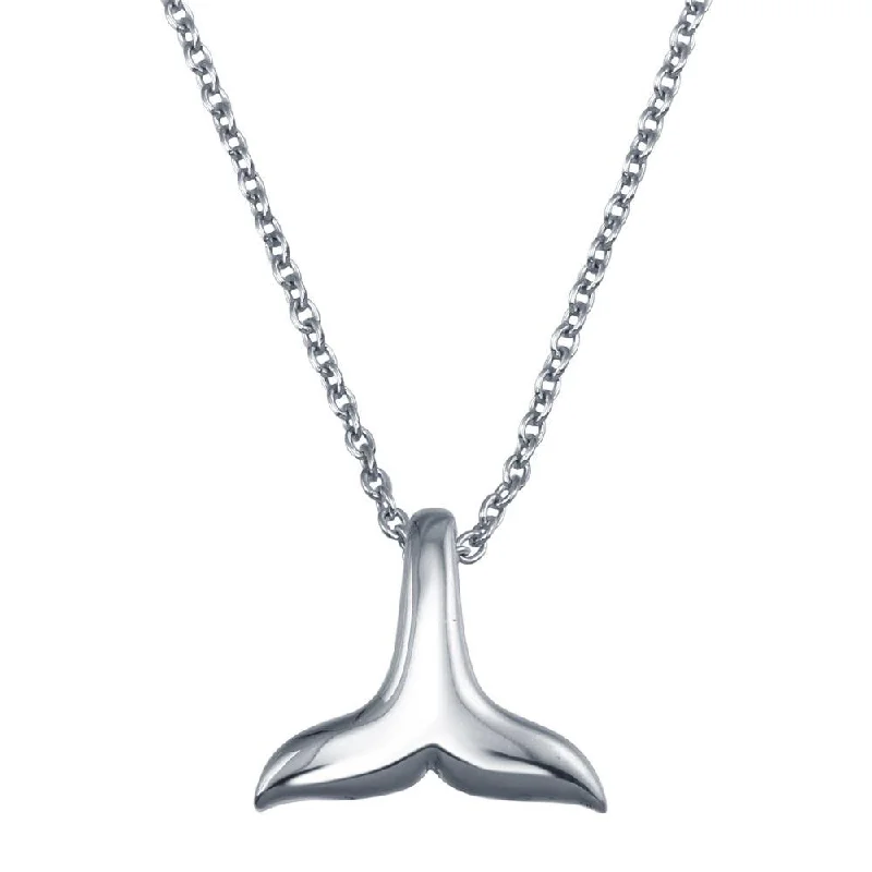 Necklaces and pendants with lotus flower designs for a spiritual, peaceful vibe-Rhodium Plated 925 Sterling Silver Whale Tail Pendant Necklace - SOP00150