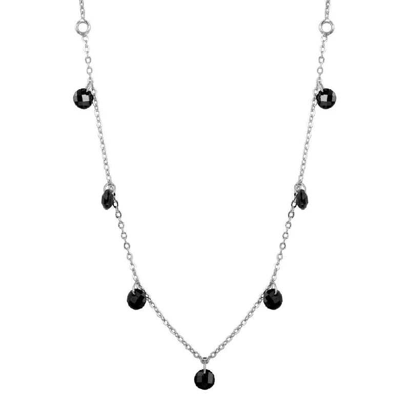 Best necklaces and pendants with floral designs for a feminine and elegant feel-Rhodium Plated 925 Sterling Silver Dangling Black CZ Chain Necklace - ECN00050RH