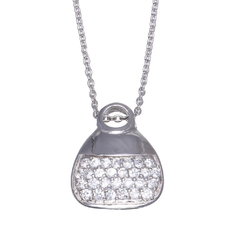 Personalized necklaces and pendants with coordinates for a meaningful location-based gift-Clearance-Rhodium Plated 925 Sterling Silver Clear CZ Purse Necklace - STP00120