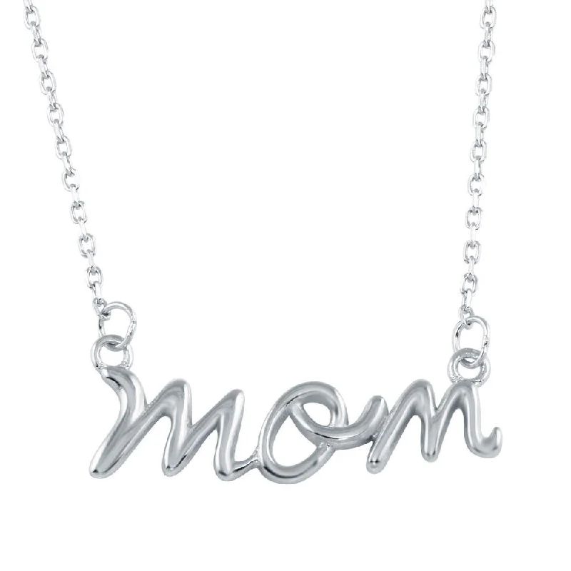 Best necklaces and pendants with infinity hearts for a romantic, eternal symbol-Rhodium Plated 925 Sterling Silver Script Mom Necklace - BGP01326