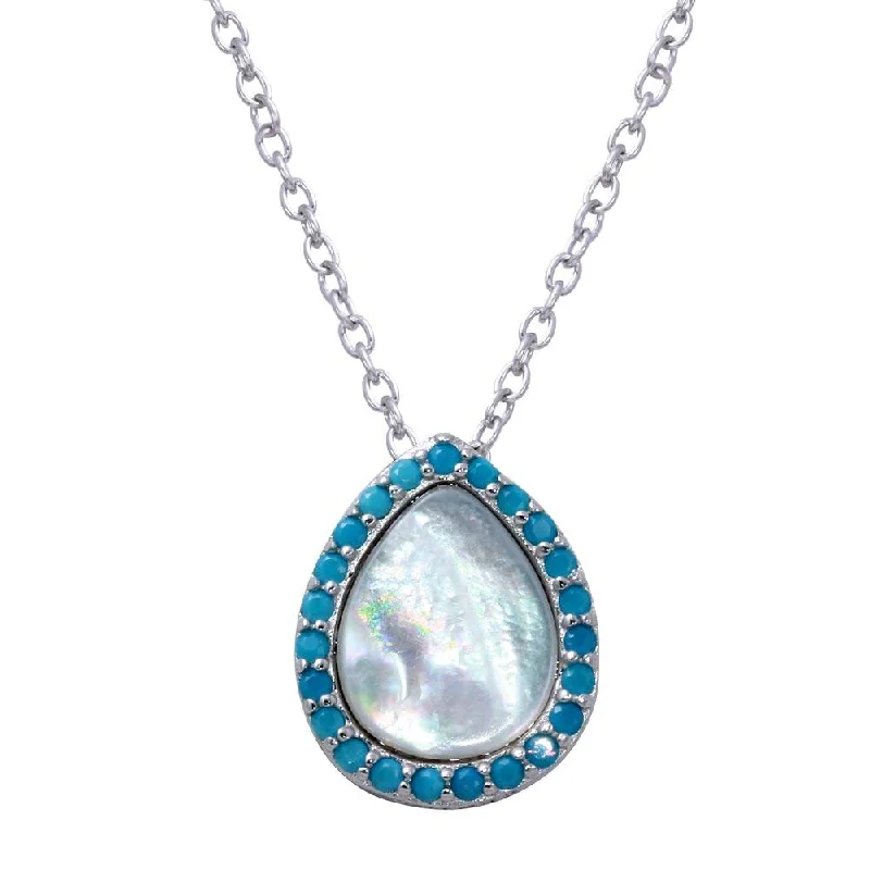 Best necklaces and pendants with vintage coin pendants for a unique accessory-Rhodium Plated 925 Sterling Silver Opal Teardrop Pendant Necklace with Blue CZ - STP01651BLU