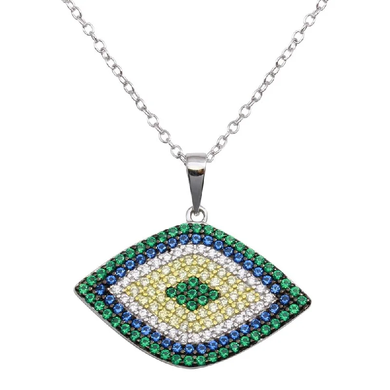 Best necklaces and pendants with cubic zirconia for a budget-friendly dazzling effect-Rhodium Plated 925 Sterling Silver Multi Color Evil Eye Necklace - BGP01290