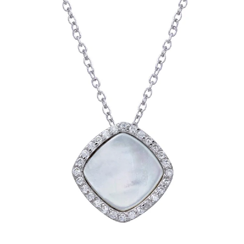 Best necklaces and pendants with silver chains for a sleek, timeless look-Rhodium Plated 925 Sterling Silver Opal Pendant Necklace with CZ - STP01650CLR