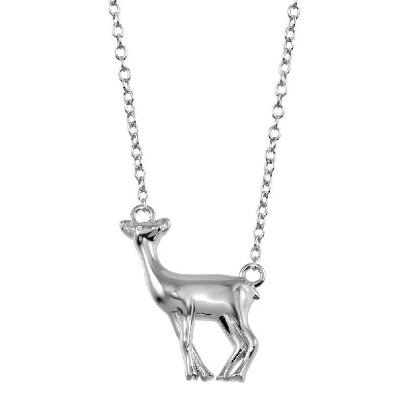 Stunning necklaces and pendants with amethyst gemstones for a calming effect-Rhodium Plated 925 Sterling Silver Deer Necklace - STP01734