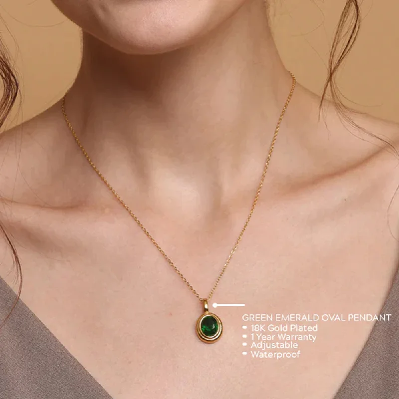 Necklaces and pendants with matching rings for a coordinated set of jewelry-Green Emerald Oval Pendant