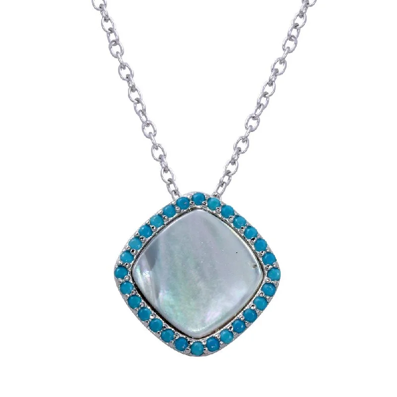 Necklaces and pendants with leaf-shaped designs for an earthy, organic feel-Rhodium Plated 925 Sterling Silver Square Opal Pendant Necklace with CZ - STP01650BLU