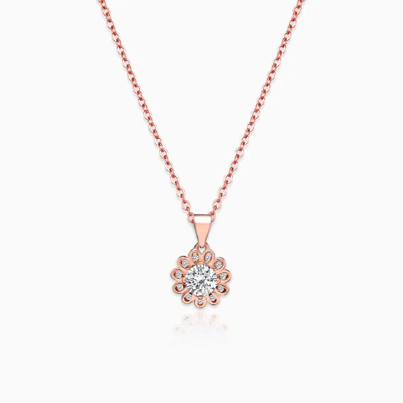 Necklaces and pendants with infinity love symbols for an eternal, romantic gesture-Rose Gold Sun Flower Pendant with Link Chain