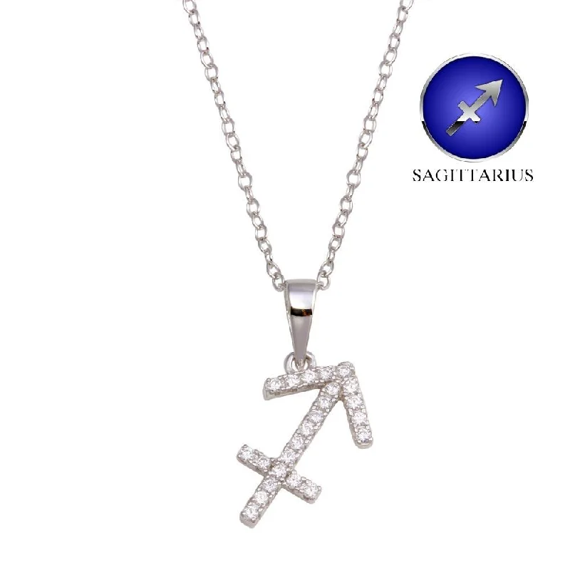 Best necklaces and pendants with cubic zirconia for a budget-friendly dazzling effect-Rhodium Plated 925 Sterling Silver Sagittarius CZ Zodiac Sign Necklace - BGP01330