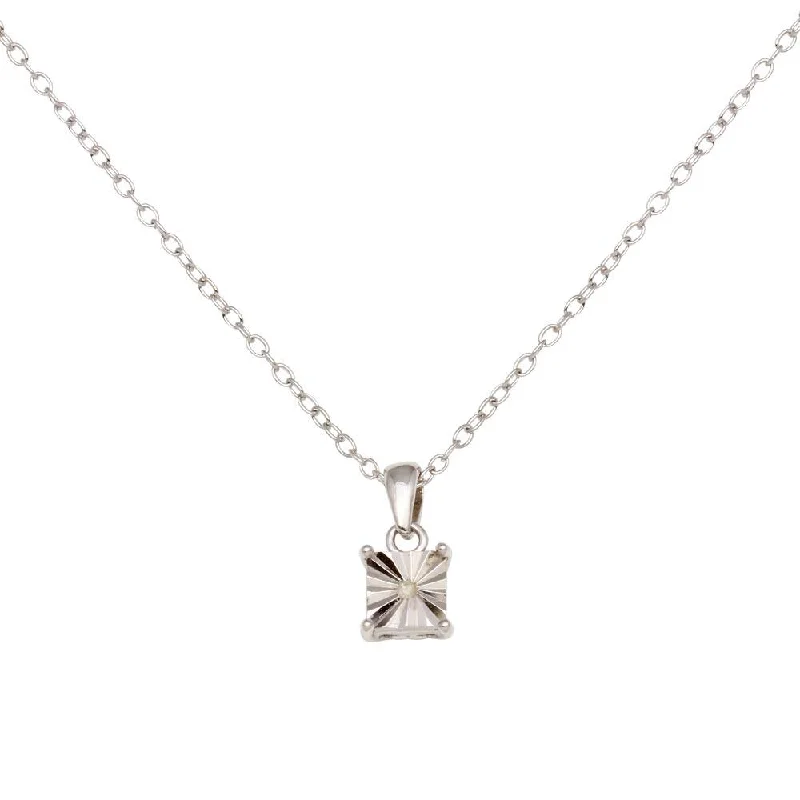 Best necklaces and pendants with heart-shaped lockets for a sentimental keepsake-Rhodium Plated 925 Sterling Silver Square Pendant Necklace - STP01641