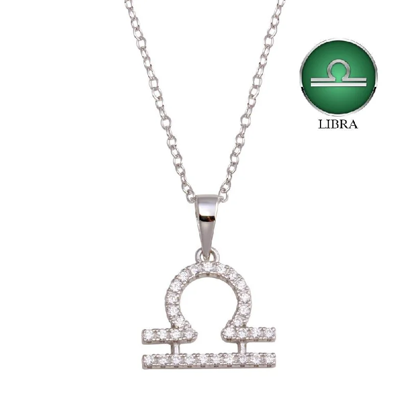 Best necklaces and pendants with intricate filigree for vintage-inspired elegance-Rhodium Plated 925 Sterling Silver Libra CZ Zodiac Sign Necklace - BGP01337