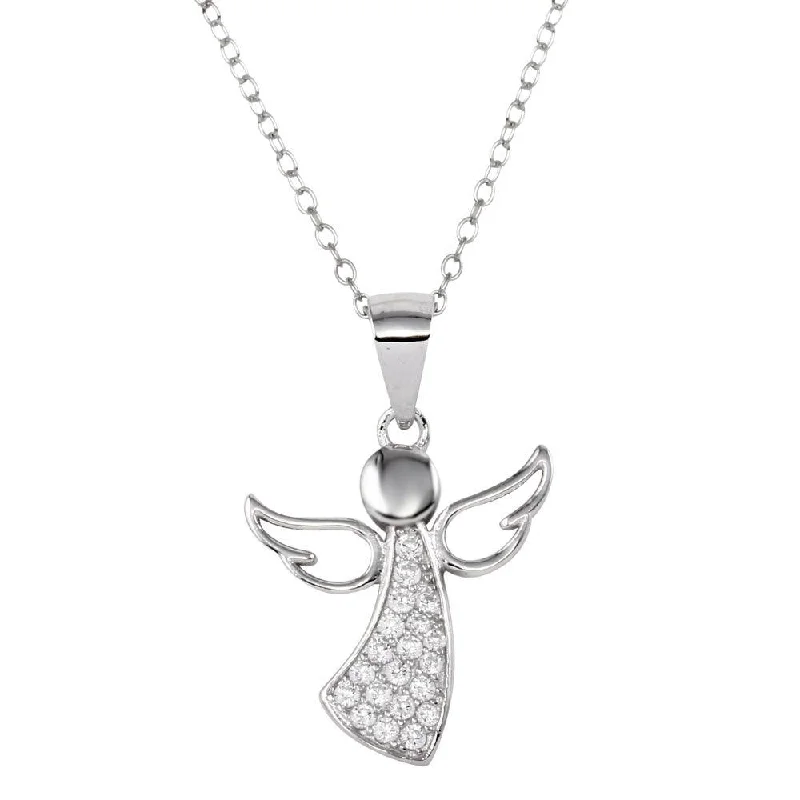 Necklaces and pendants with lock and key designs for a symbolic gesture-Rhodium Plated 925 Sterling Silver Angel Pendant Necklace with CZ - STP01662