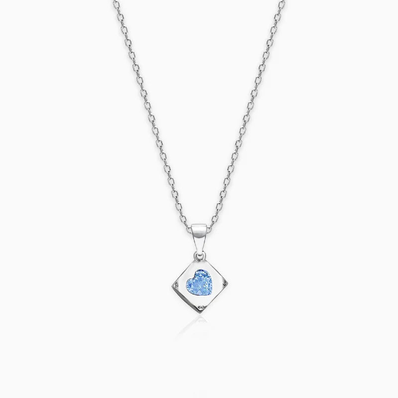 Unique necklaces and pendants with engraved messages for a sentimental gift-Sky Blue Heart Cube Pendant with Link Chain