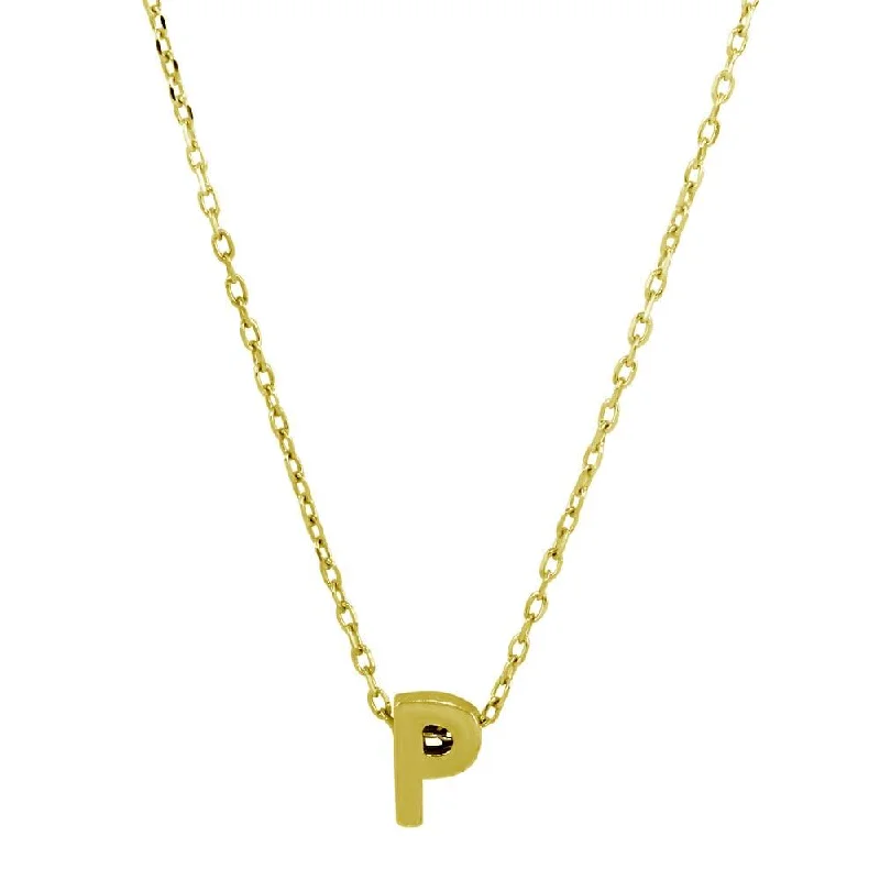 Best necklaces and pendants with turquoise stones for a vibrant boho-chic look-Gold Plated 925 Sterling Silver Small Initial P Necklace - JCP00001GP-P