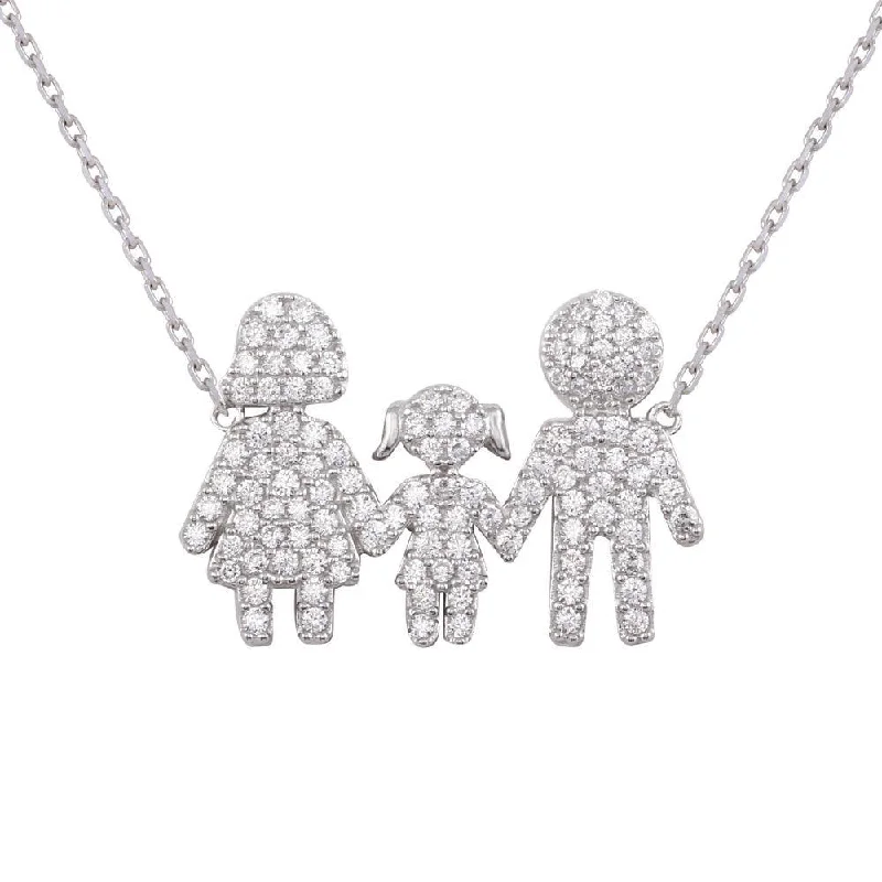 Necklaces and pendants with custom designs for a completely unique jewelry piece-Rhodium Plated 925 Sterling Silver Daughter and Parents Family Necklace - GMN00039