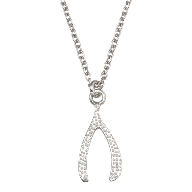 Best necklaces and pendants with oval pendants for a classic, elegant shape-Rhodium Plated 925 Sterling Silver Wishbone Pendant Necklace - SOP00149