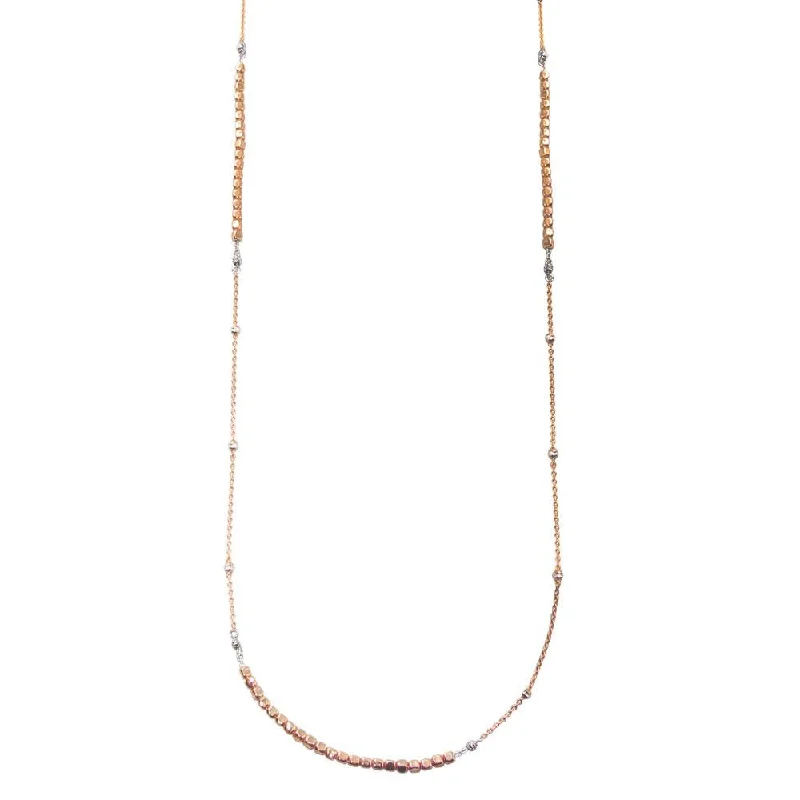 Necklaces and pendants with enamel accents for a colorful, eye-catching appearance-Rose Gold Plated 925 Sterling Silver 38 Inches Chain Cube Beaded Necklace - ECN00057RGP