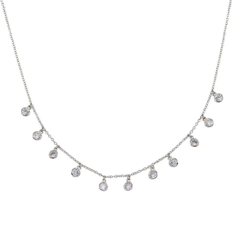 Necklaces and pendants with ocean-inspired designs for a refreshing, beachy feel-Rhodium Plated 925 Sterling Silver Dangling CZ Charm Necklace - STP01671