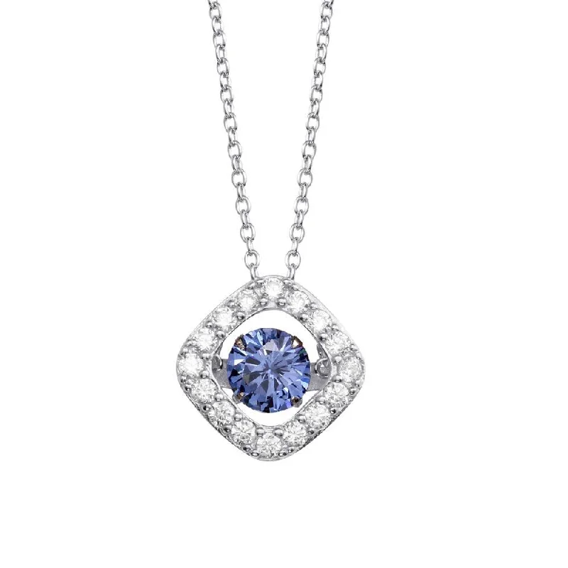 Best necklaces and pendants with floral designs for a feminine and elegant feel-Rhodium Plated 925 Sterling Silver Open Square Pendant Necklace with Dancing CZ Stones - STP01633BLU