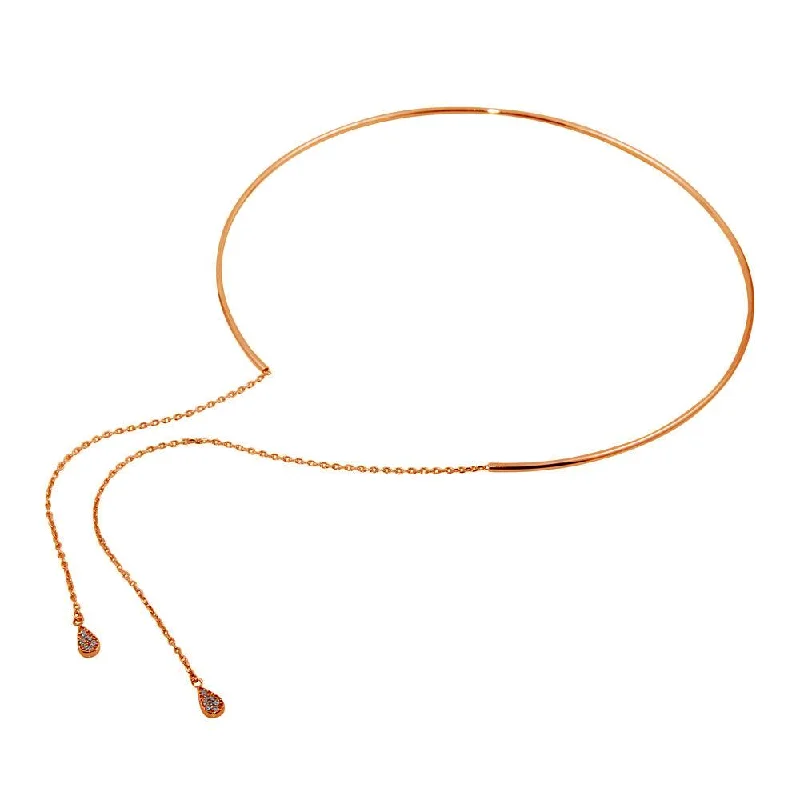 Necklaces and pendants with clear quartz for a pure and radiant look-Rose Gold Plated 925 Sterling Silver Cuff Wire Necklace with Asymmetrical Tear Drops - ITN00130RGP