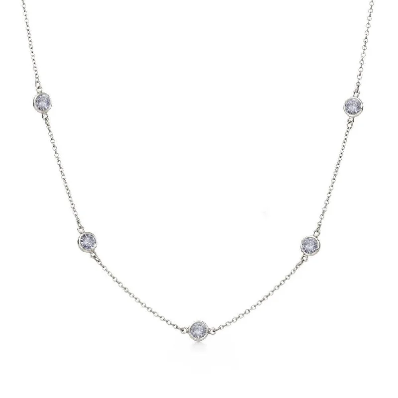 Beautiful necklaces and pendants with layered chains for a fashionable, chic look-Rhodium Plated 925 Sterling Silver CZ By Yard Chain Necklace - STP00863