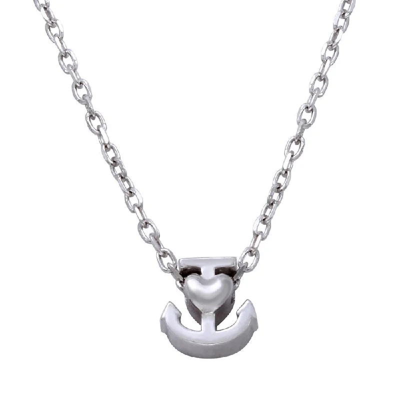 Necklaces and pendants with custom designs for a completely unique jewelry piece-Rhodium Plated 925 Sterling Silver Mini Anchor Pendant Necklace - JCP00005RH