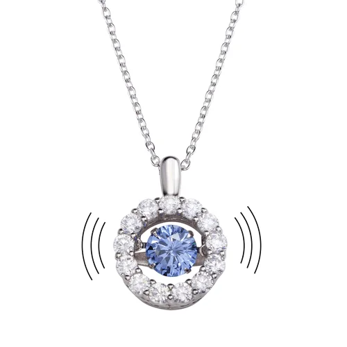 Best necklaces and pendants with opal gemstones for an iridescent glow-Rhodium Plated 925 Sterling Silver Open Round Dancing Blue CZ Pendant Necklace - STP01632BLU