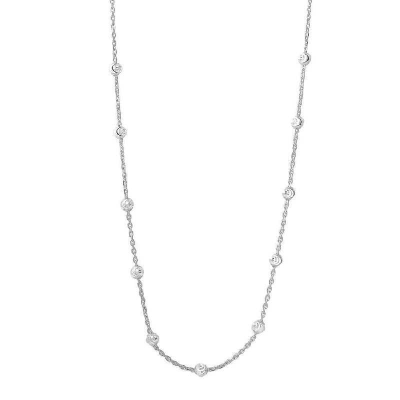 Unique necklaces and pendants with custom birthstone arrangements for personalization-Rhodium Plated 925 Sterling Silver Multi Diamond Cut Beads Two-Tone Rhodium Plated Italian Necklace - ITN00134RH