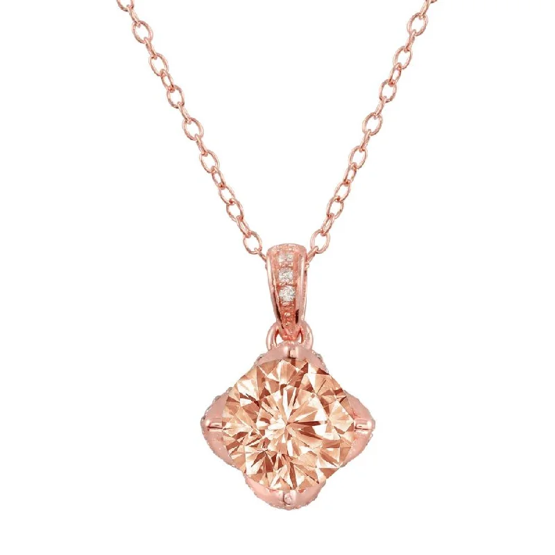 Necklaces and pendants with zodiac constellation designs for an astrological touch-Rose Gold Plated 925 Sterling Silver Pink CZ Pendant Necklace - STP01664