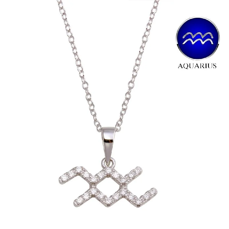 Best necklaces and pendants with opal and gold for a vibrant, luxurious contrast-Rhodium Plated 925 Sterling Silver Aquarius CZ Zodiac Sign Necklace - BGP01328