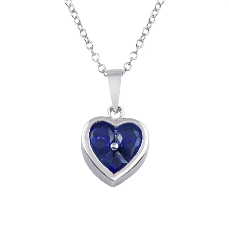 Necklaces and pendants with angel wing motifs for a spiritual, meaningful design-Rhodium Plated 925 Sterling Silver Heart Blue CZ Necklace - BGP01312BLU