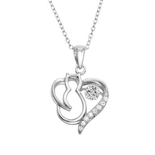 Necklaces and pendants with leaf-shaped designs for an earthy, organic feel-Rhodium Plated 925 Sterling Silver Cat Heart Necklace with Dancing CZ - STP01685