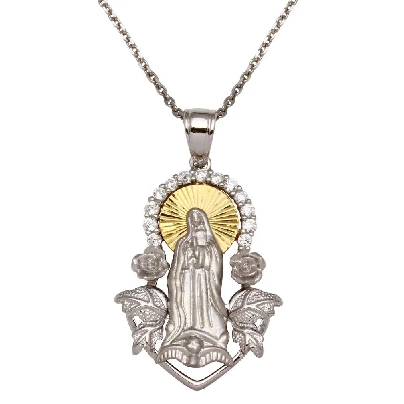 Unique necklaces and pendants with engraved messages for a sentimental gift-Two-Tone 925 Sterling Silver Virgin Mary Pendant Necklace - GMP00008RG