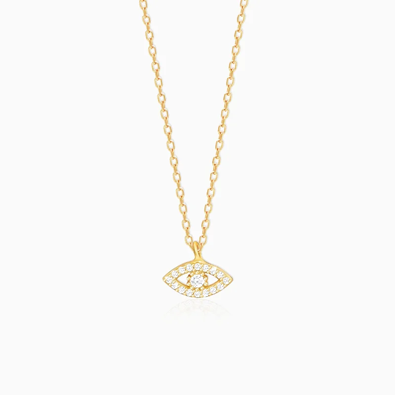 Necklaces and pendants with diamond pendants for a luxurious sparkling effect-Golden Evil Eye Zircon Pendant With Link Chain