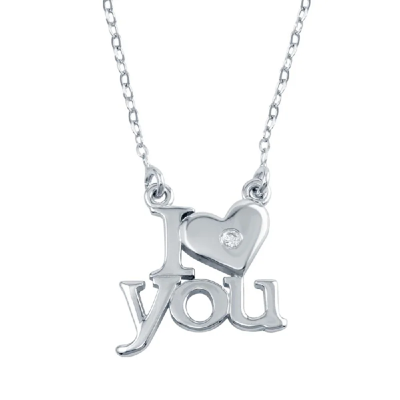 Stunning necklaces and pendants with sapphire gemstones for a luxurious blue hue-Rhodium Plated 925 Sterling Silver CZ I Heart You Necklaces - SOP00104