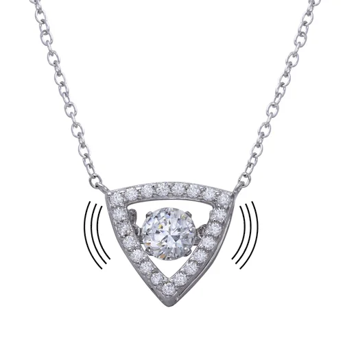 Best necklaces and pendants with matching rings for a coordinated jewelry set-Rhodium Plated 925 Sterling Silver Open Triangle Pendant Necklace with Dancing CZ - STP01639