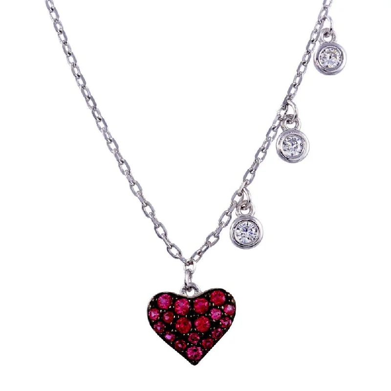 Necklaces and pendants with engraved messages for a deeply personal, sentimental gift-Rhodium Plated 925 Sterling Silver Dark Pink CZ Heart Necklace - BGP01371