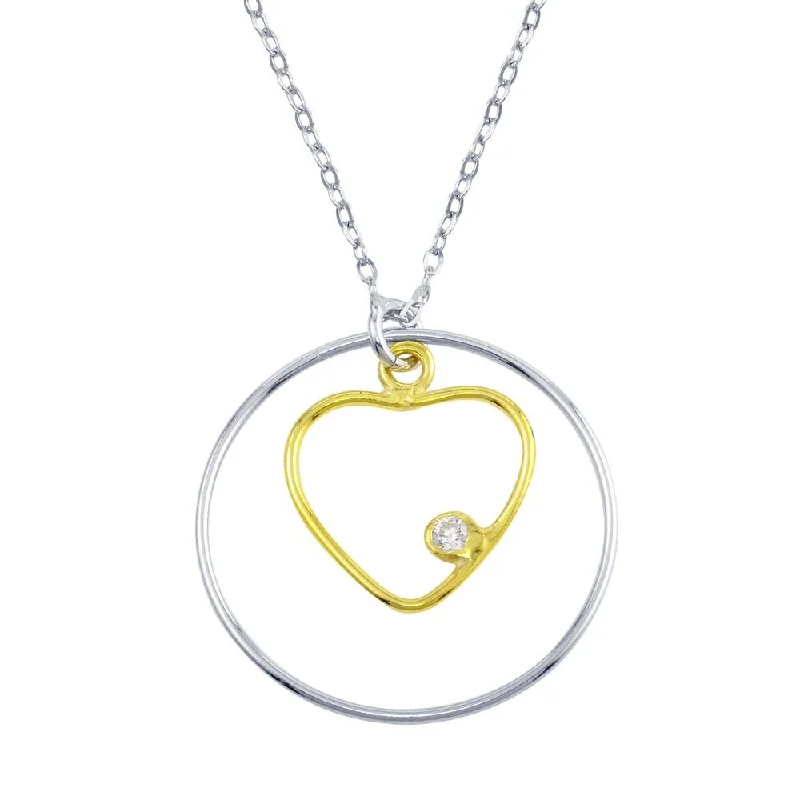 Elegant necklaces and pendants with diamond accents for added sparkle-Two-Tone 925 Sterling Silver Open Heart And Circle Necklace - SOP00102