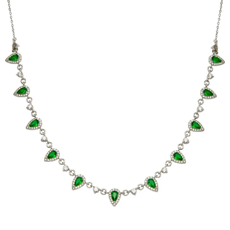 Best necklaces and pendants for weddings with matching designs for bride and groom-925 Sterling Silver Silver Green and Clear Multi CZ Necklace - BGP01389