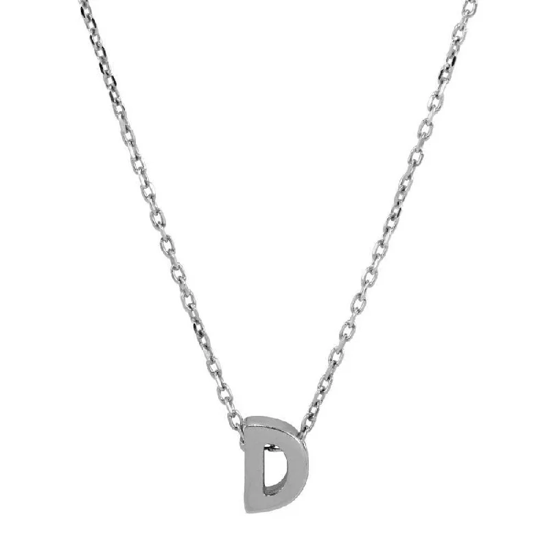 Necklaces and pendants with matching rings for a coordinated set of jewelry-Rhodium Plated 925 Sterling Silver Small Initial D Necklace - JCP00001-D