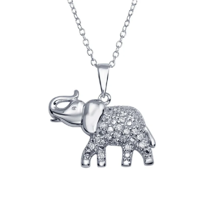 Best necklaces and pendants with gemstone clusters for a bold and colorful effect-Rhodium Plated 925 Sterling Silver Elephant Pendant Necklace with CZ - BGP01295